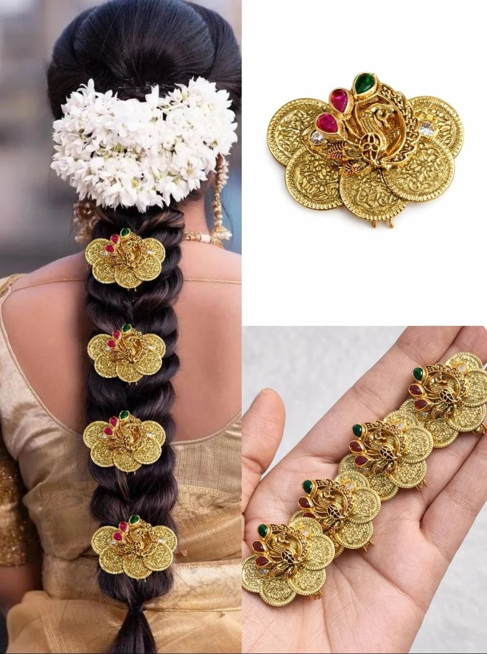 Handmade Lakshmi Coin/ Peacock Hair Accessories
